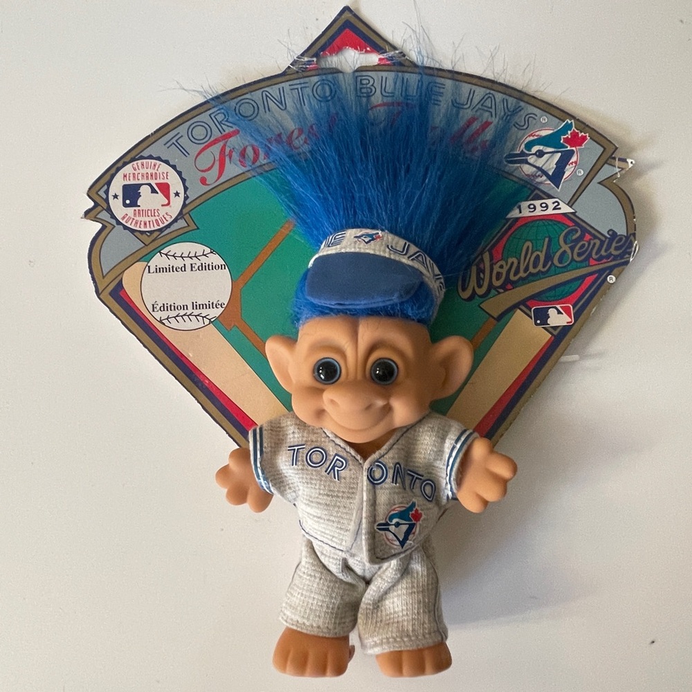 VTG 1992  Toronto Blue Jays Forest Troll, World Series Baseball Outfit 4 inch